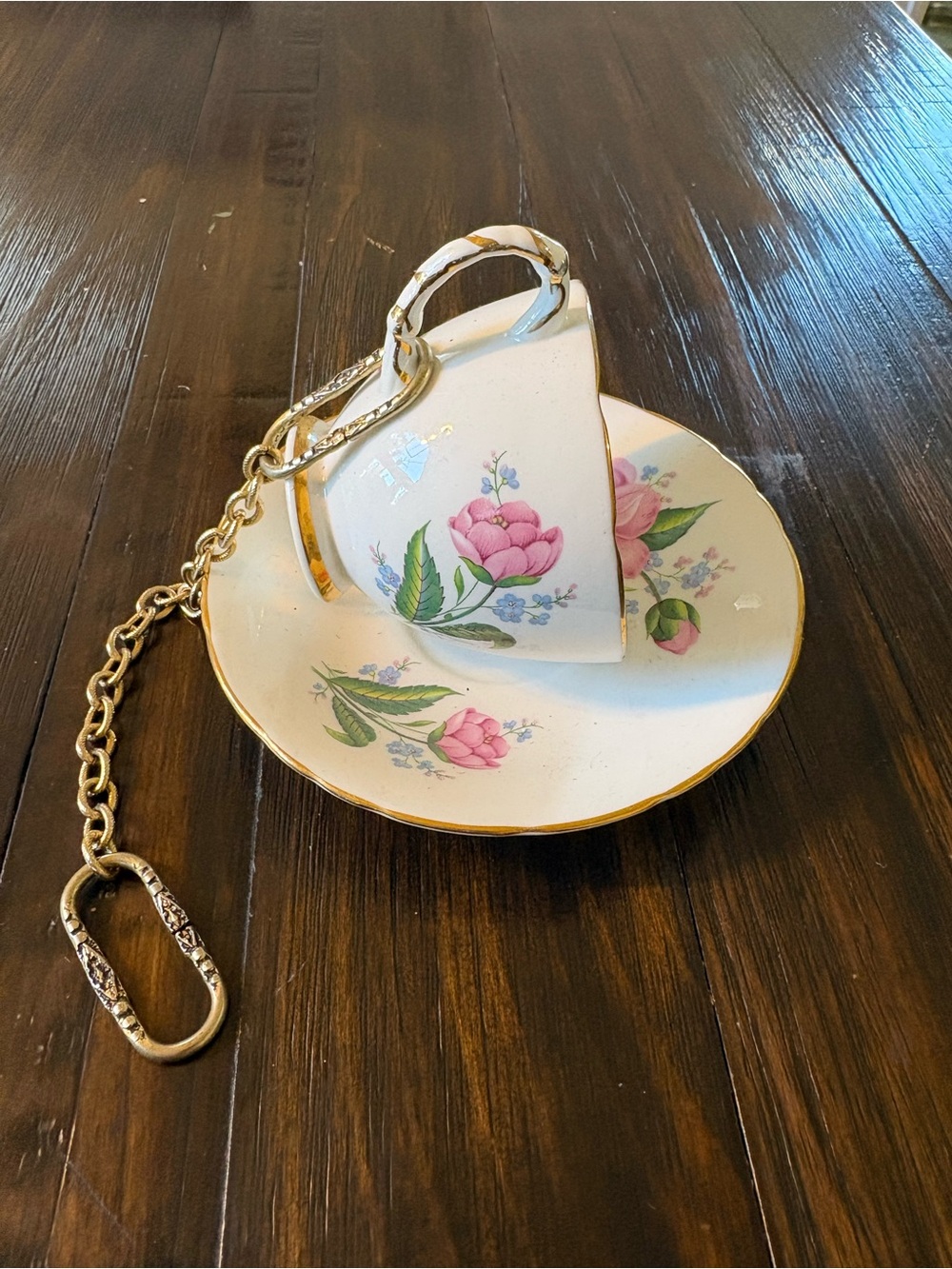 Vintage Pink Floral Teacup Bag Birdfeeder